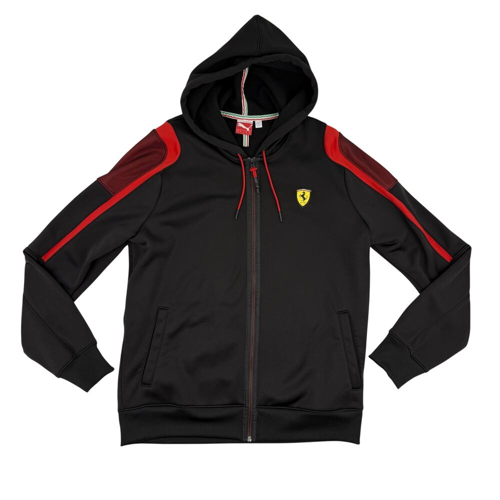 Puma Ferrari Full Zip Hoodie Jacket Black Red Racing Motorsport Fleece Large